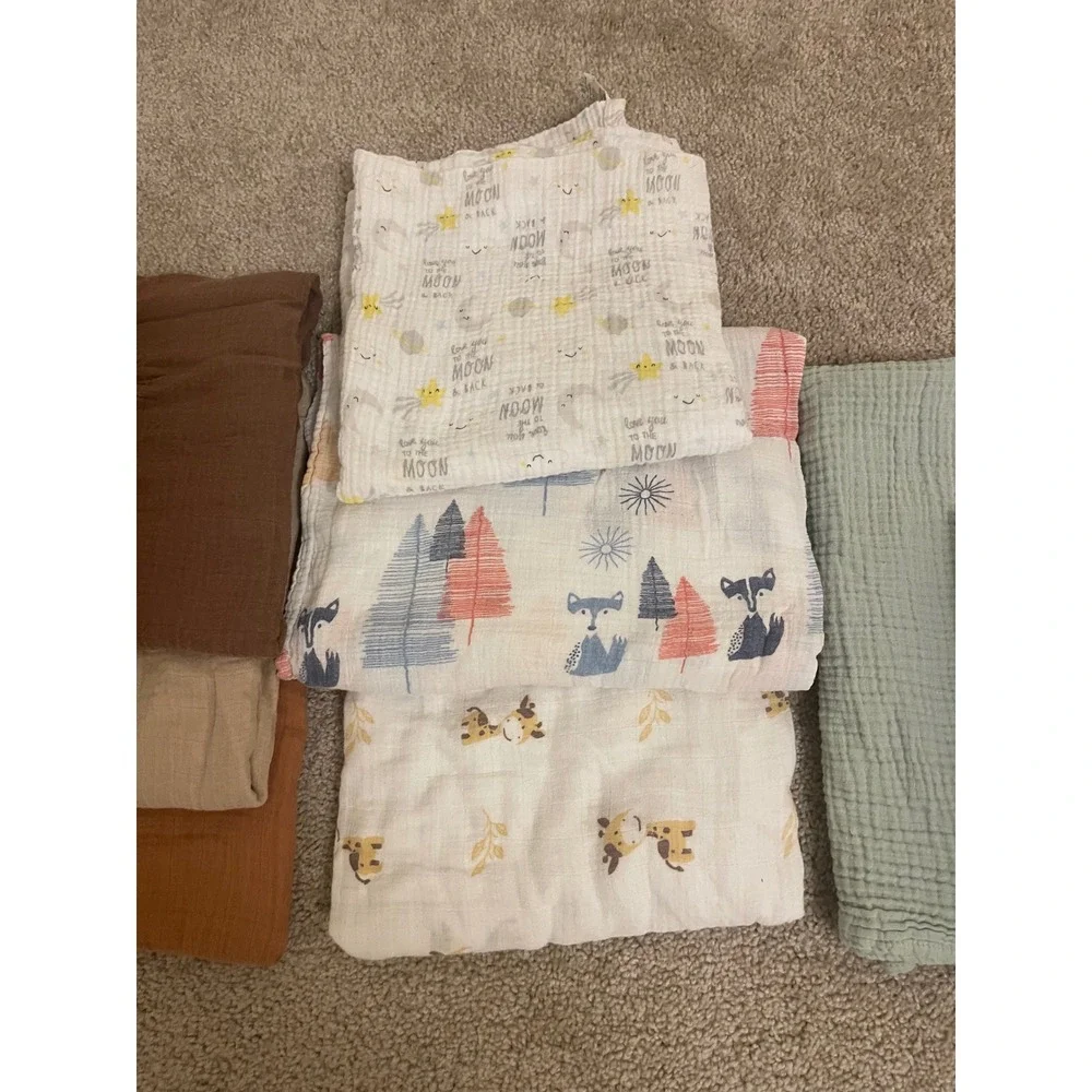 Lot of 9  Baby Muslin Swaddle Blanket Bamboo Neutral Boho supersoft cozy
